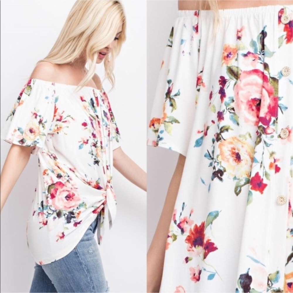 ADALINE Floral Front Tie top - Picture 2 of 2